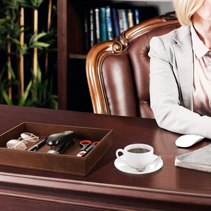 SITHON Valet Tray Desk Organizer, PU Leather Catchall Bedside Vanity Tray - Image 5