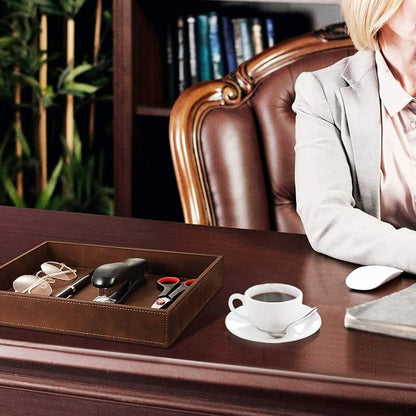 SITHON Valet Tray Desk Organizer, PU Leather Catchall Bedside Vanity Tray - Image 5