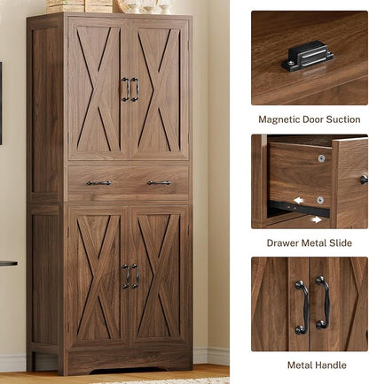 Tall Storage Cabinet with 2 Adjustable Shelves & 1 Large Drawer, Kitchen Pantry - Image 8