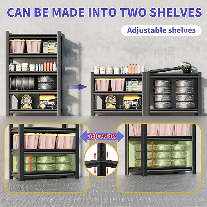 2 Sets Garage Shelving Unit 24" D x 48" W x 72" H Heavy Duty Storage Shelves - Image 6