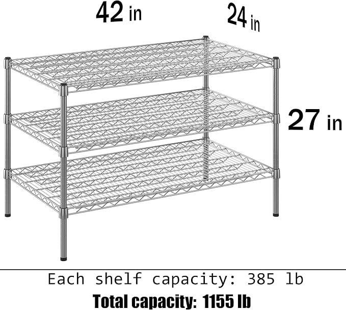24" Deep x 42" Wide x 27" Height Wire Shelving Kit | 3-Tier | NSF Commercial - Image 3