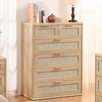 LEYAOYAO Rattan Dresser for Bedroom Set of 2, Modern 6 Drawers Boho Dressers - Image 8