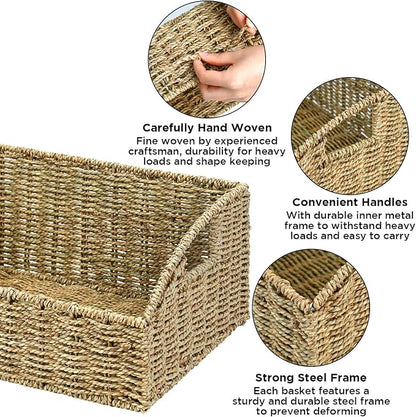 Ollieroo Natural Seagrass Storage Baskets, Handwoven Wicker Storage Bins - Image 3