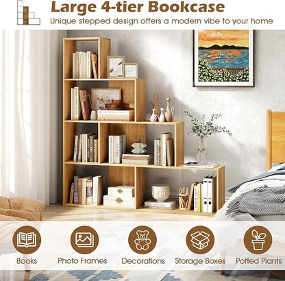 Tangkula 4-Tier Stepped Bookshelf, Freestanding 6 Cubes Ladder Bookcase - Image 7