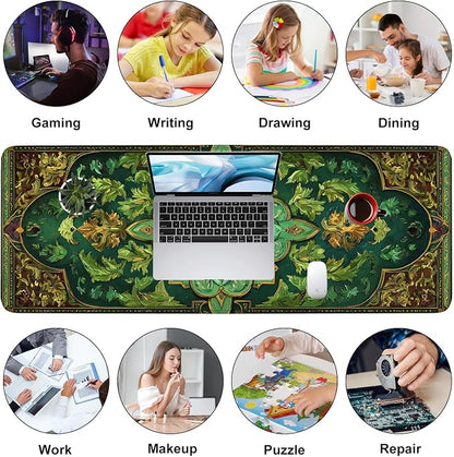 Green Vintage Floral Mouse Pad – Large Extended Desk Mat 31.5 x 11.8 in– Ornate - Image 9