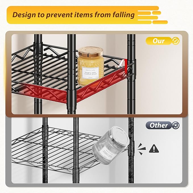 5 Tier Metal Shelving Unit Wire Shelves Storage Rack:Adjustable Storage Shelves - Image 6