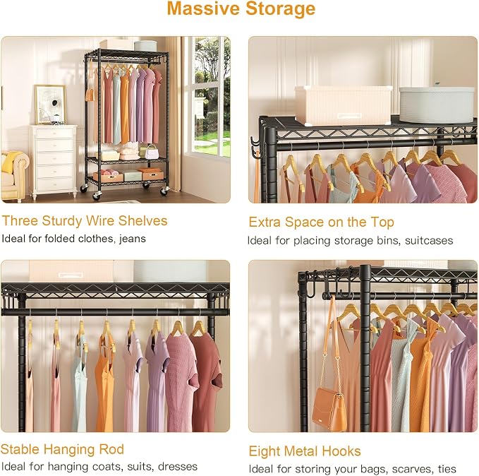 FUTASSI P6 Rolling Clothes Rack Heavy Duty, Clothing Racks - Image 7