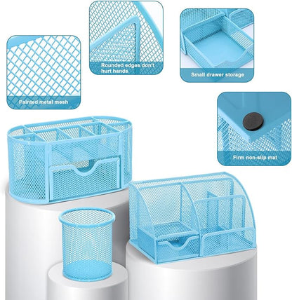 17 in 1 Blue Desk Organizers and Accessories Set, 3 Office Desk Supplies - Image 3