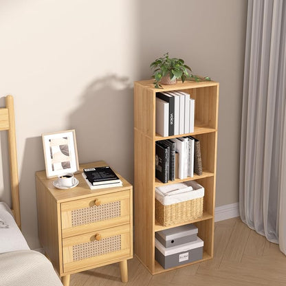 Wooden 4 Cube Storage Organizer, 4 Tier Tall Modern Bookshelf Freestanding - Image 8