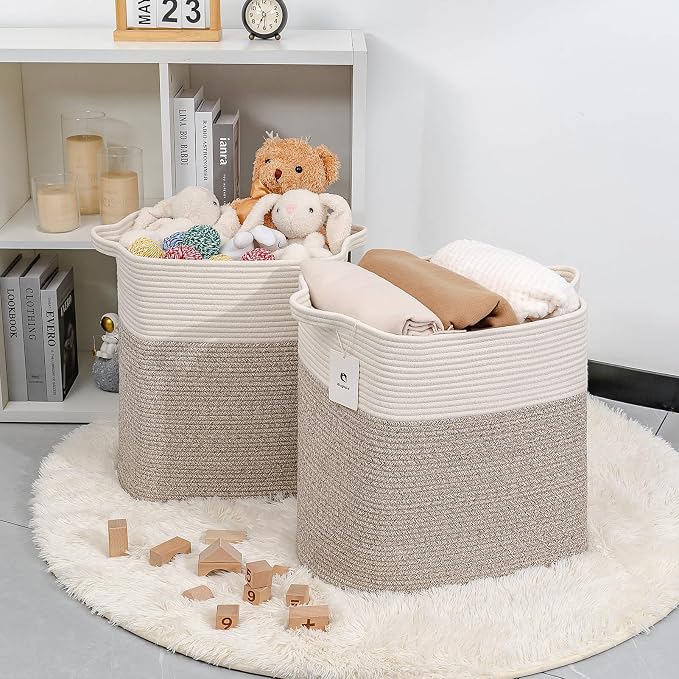 Tall Storage Baskets for Clothes Fabric Cotton Rope Storage Basket bin - Image 4