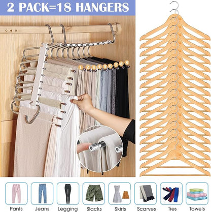 Upgrade 9 Layers Pants Hangers Space Saving, 2 Pack Multifunctional Pants Rack - Image 2