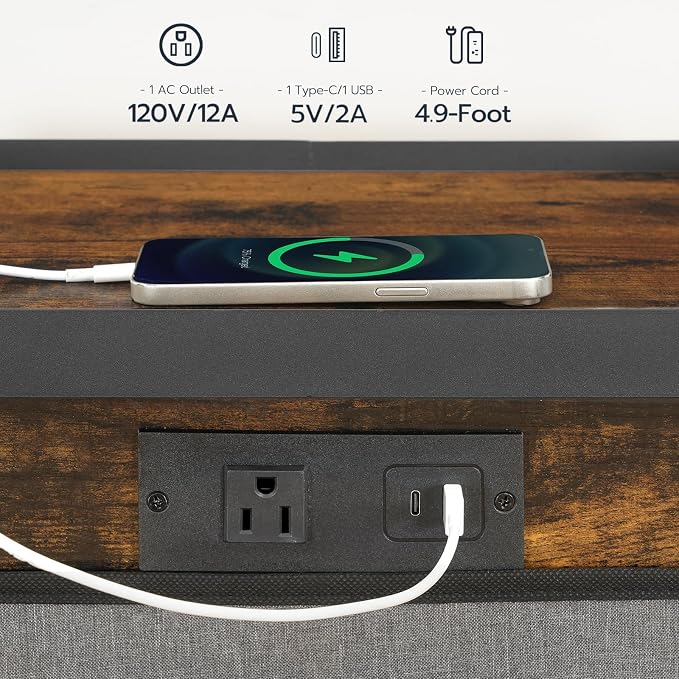 HOOBRO C-Shaped End Table with Charging Station, 29.5” Adjustable Height Side - Image 8
