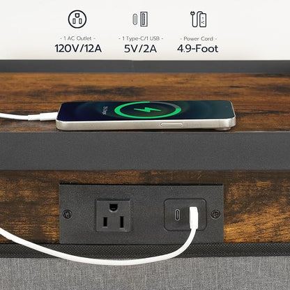 HOOBRO C-Shaped End Table with Charging Station, 29.5” Adjustable Height Side - Image 8
