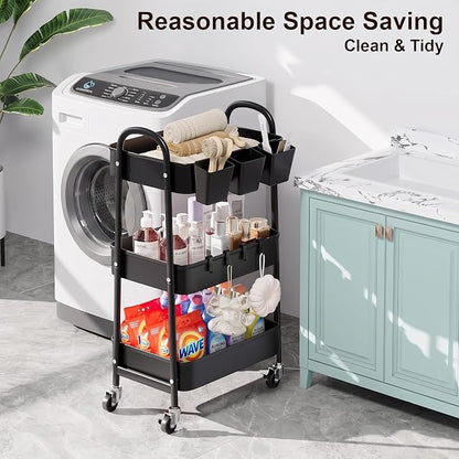3 Tier Metal Rolling Cart with Lockable Wheels, Diaper Caddy - Image 3