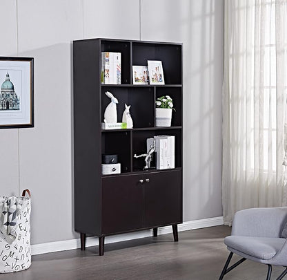 67 in Bookcase with Doors, 3-Tier Bookshelf Farmhouse Bookcases Wooden Deep - Image 2