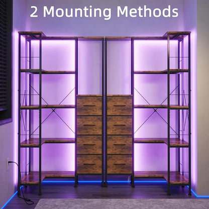 AFLUI Corner Bookshelf with LED Light Strips & 4 Fabric Drawers, 5-Tier - Image 5