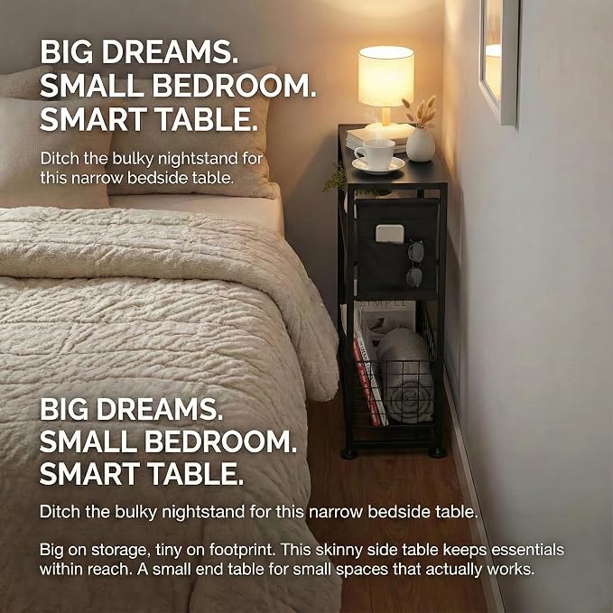 Skinny Side Table with Storage, 3 Tier Slim Side Tables - Image 13