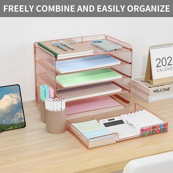 LEKETREE Desk Organizer and Accessories, 5-Tier Paper Letter Tray Organizer - Image 5