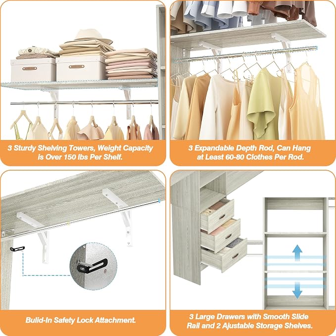 iSunirm 8FT Closet System, Wall Mount Bedroom Wardrobe - Image 6