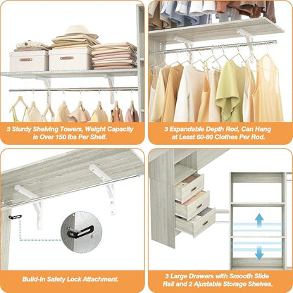 iSunirm 8FT Closet System, Wall Mount Bedroom Wardrobe - Image 6
