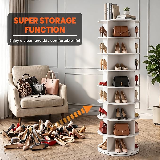 RUNSUNSPRI 8 Tier Rotating Shoe Rack Corner Organizer 360°Rotating Shoe Rack - Image 4