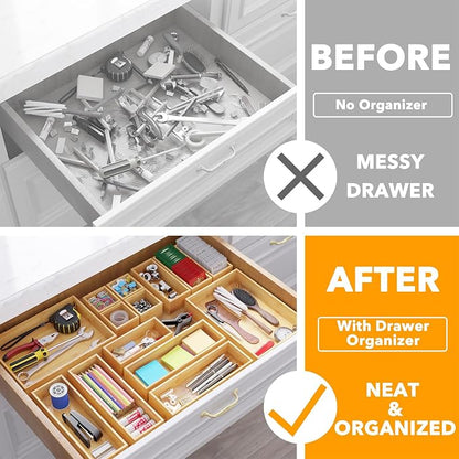 SpaceAid 14-Piece Bamboo Drawer Organizer Storage Boxes Set, Wood Tray Junk - Image 2