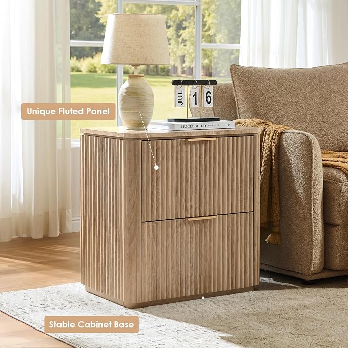 Fluted Nightstand Set of 2, Bedside Table - Image 4