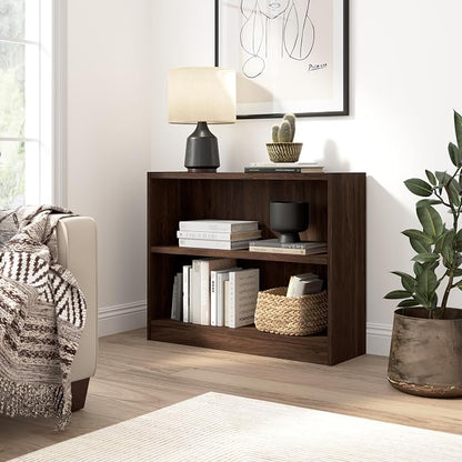 Bush Furniture Universal Small 2 Shelf Bookcase in Black Walnut, Low Storage - Image 2