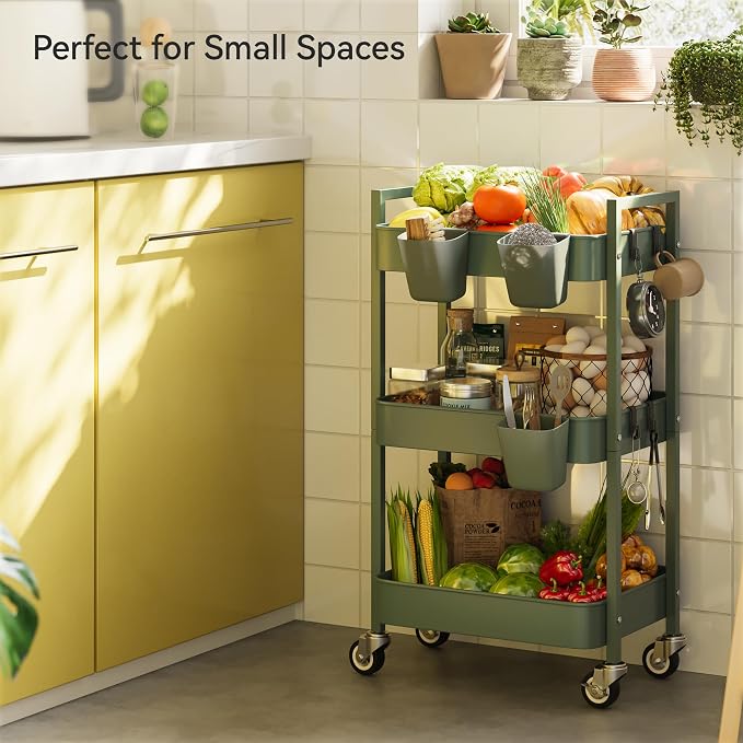 Nunsino 3 Tier Rolling Cart, Utility Cart - Image 2