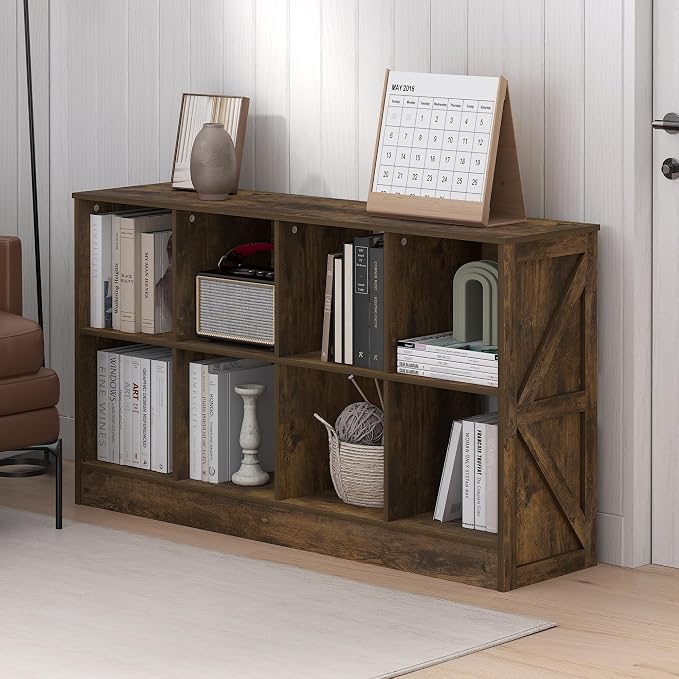 Furinno Jensen Book Shelf, 8-Cube Farmhouse Bookshelf, Display Bookcase - Image 2