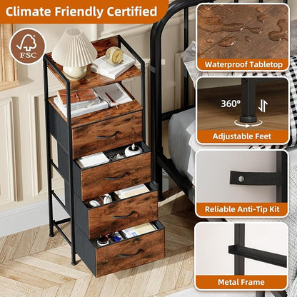 Somdot Nightstand with 4 Drawers, Vertical Fabric Dresser - Image 6