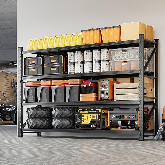 Yizosh 79" W Metal Garage Storage Shelves, 7000LBS Heavy Duty 4-Shelf - Image 6