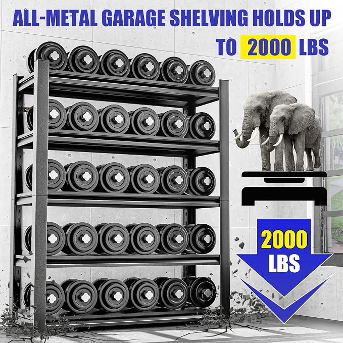 Heavy Duty Garage Shelving Unit, 5 Tier Adjustable Shelving Units - Image 6
