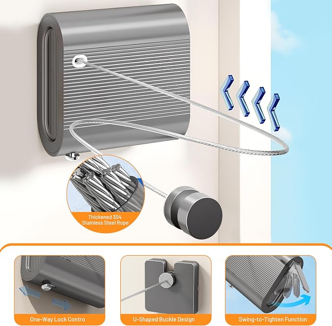 Retractable Clothesline Indoor Outdoor, Non-Sagging Clothes Line Retracting - Image 2
