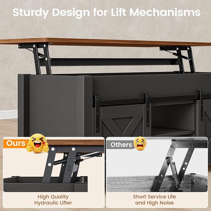 SEDETA Lift Top Coffee Table, Farmhouse Lift Tabletop Dining Table, Gas Spring - Image 6