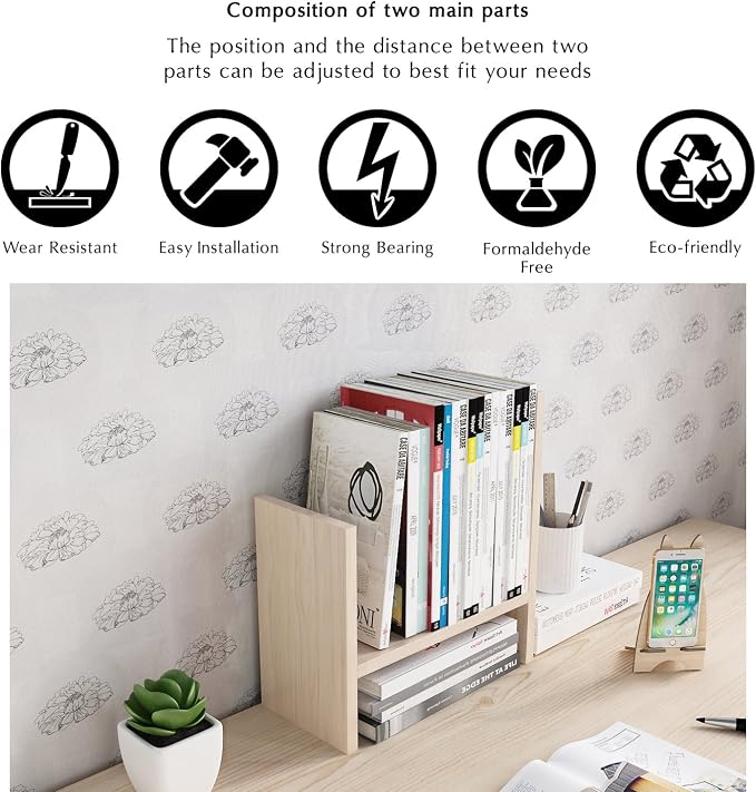 Jerry & Maggie Desktop Organizer Office Storage Rack Adjustable Wood Display - Image 9