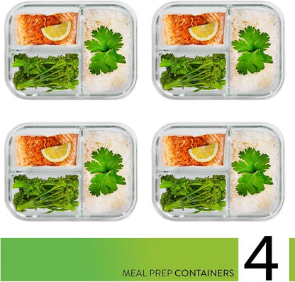 PrepNaturals 4 Pack 34 Oz Glass Meal Prep Containers - Image 2