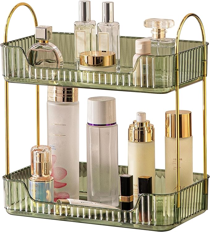 2 Tier Bathroom Organizer Countertop Makeup Perfume Tray Skincare Organizer by AKINBAS