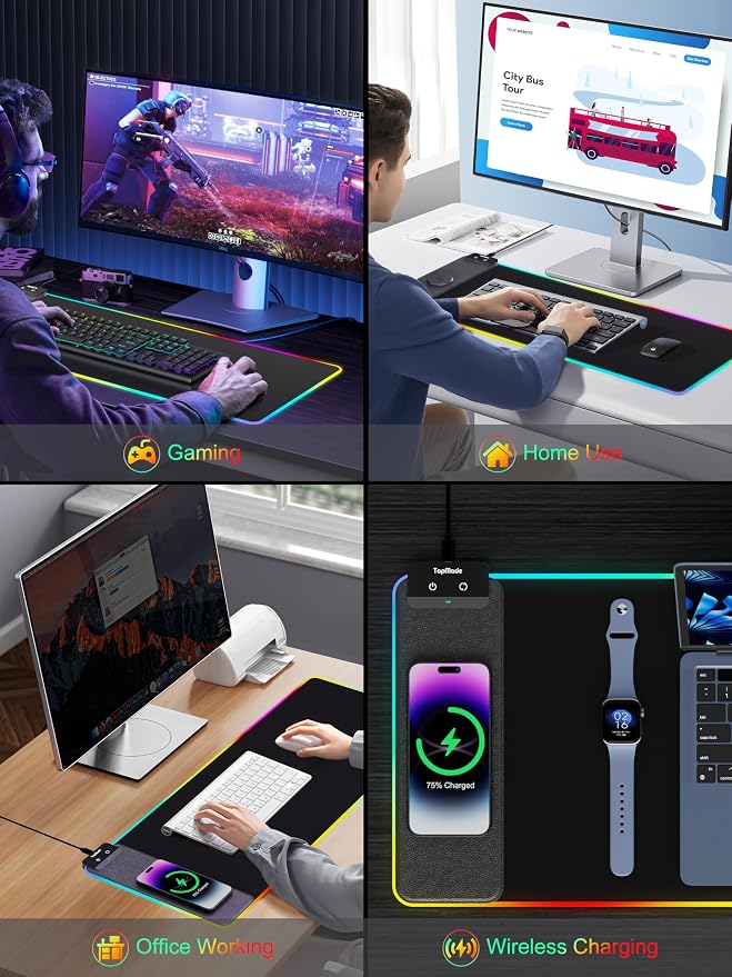 TopMade Mouse Pad with Wireless Charging, 31.5" x 11.81" Large Desk Mat RGB - Image 7