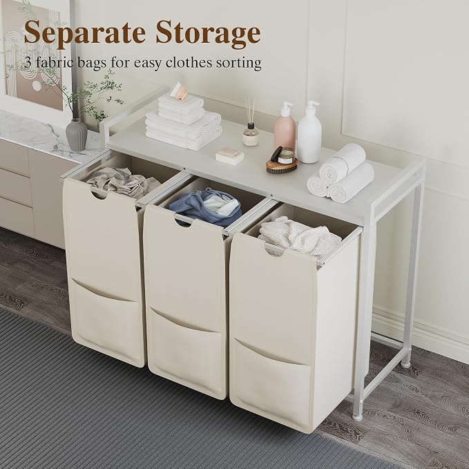 Laundry Sorter 36.6x13x28.5 in, Heavy Duty Metal Basket, Pull-Out 48L Bags - Image 5