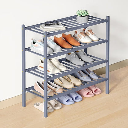 Smiry Bamboo Shoe Rack for Closet, 4 Tier Wooden Stackable Shoe Organizer by Smiry