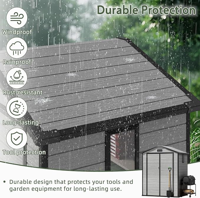 6 x 4 FT Resin Shed with Floor, 14MM Thick Double-Wall Panel Sheds | Lockable - Image 5