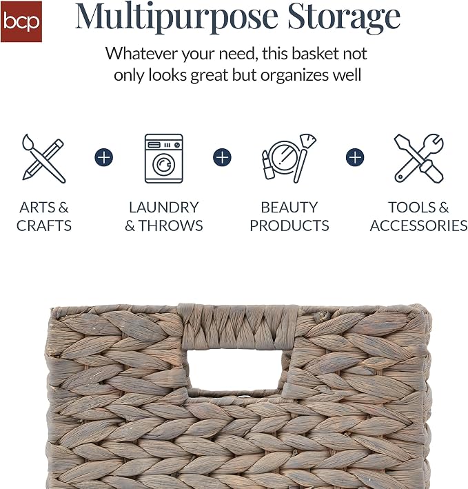 Best Choice Products 12x12in Pack of 5 Cube Storage Baskets, Water Hyacinth - Image 5