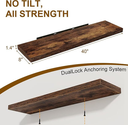 40 Inch Floating Shelves Set of 2, 8 Inch Deep Wall Shelf, Rustic Wood Storage - Image 3