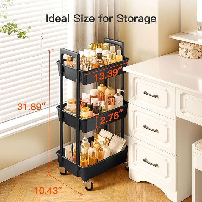 Pipishell 3 Tier Rolling Cart Organizer, Plastic Rolling Cart - Image 4
