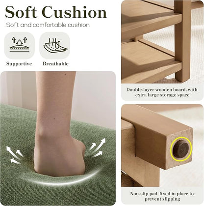 Zihanhome Shoe Rack Bench with Cushion, 2 Tier Solid Wood Storage Bench - Image 6