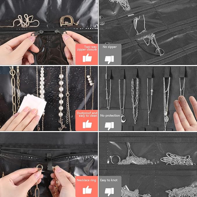FOREGOER Hanging Jewelry Organizer Double Sided 43 Pockets Large Necklace - Image 3