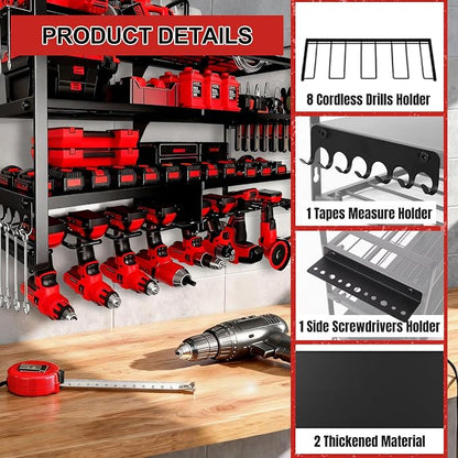Large Power Tool Organizer Wall Mount, 4 Layer Heavy Duty 8 Cordless Drill - Image 3