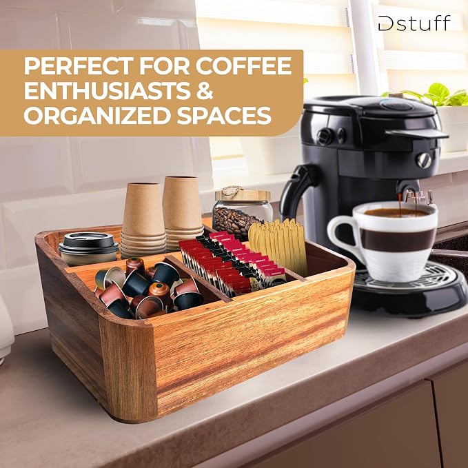 Dstuff Acacia Wood Coffee Station Organizer - Image 5