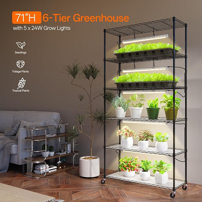 Bstrip Plant Shelf with Grow Light, Metal Plant Stand with Adjustable Rack and - Image 2